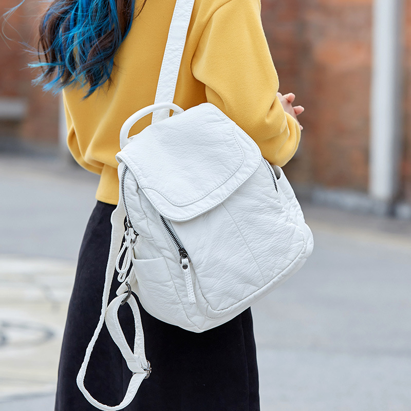 Women Bags H&M - Damesrugzak Witgewassen Leren Rugzak Dames Kleine