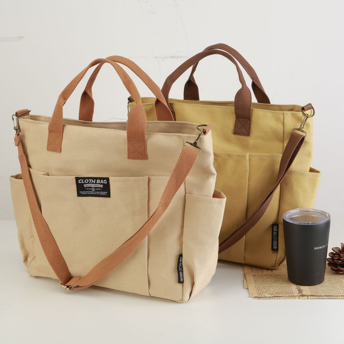 Women Handheld Bags - Canvas draagtas, verdikte handtas met meerdere